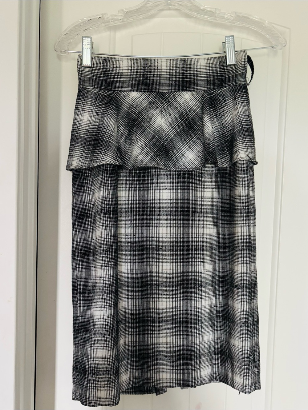 ANTONIO MELANI Black and White Plaid Peplum Midi Skirt